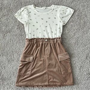 Floral Cream and Brown Girls Dress